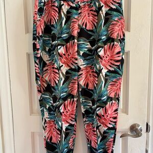 Agnes Orinda Monstera Print Pink Blue Tropical Joggers
